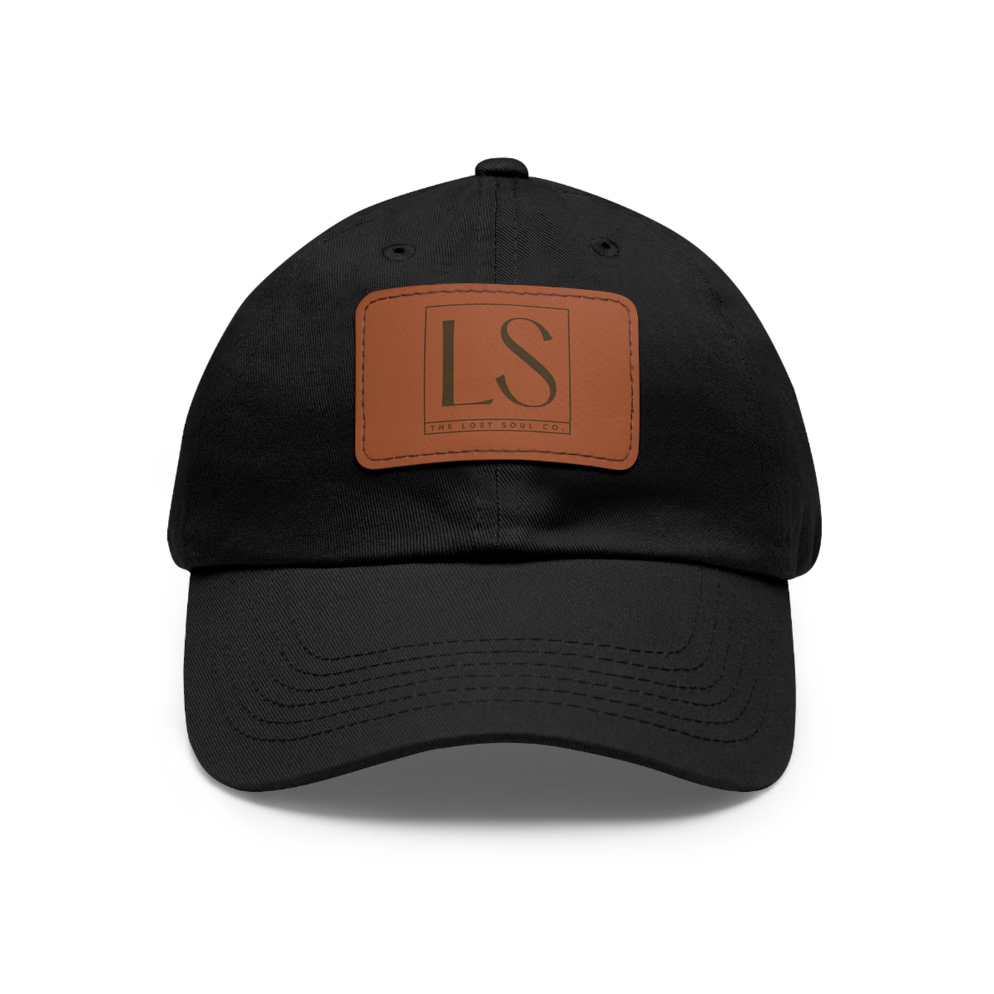 Black lightweight dad hat with light brown LS faux leather patch – The Lost Soul Co.