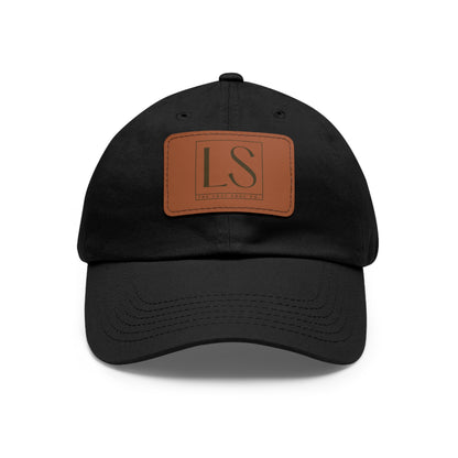 Black lightweight dad hat with light brown LS faux leather patch – The Lost Soul Co.