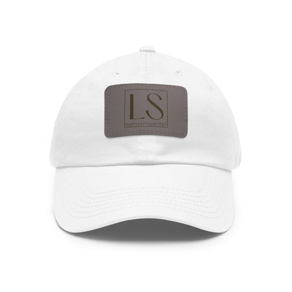White hat with LS logo debossed on grey faux leather patch – The Lost Soul Co.

