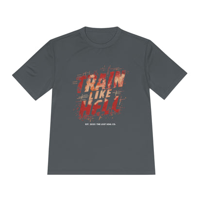 Iron Gray gymwear tee with 'Train Like Hell' flat lay mockup - The Lost Soul C.