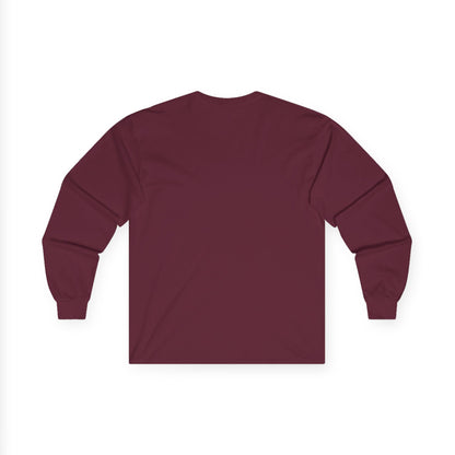 Back view of Run With The Fire long sleeve tee in solid color.