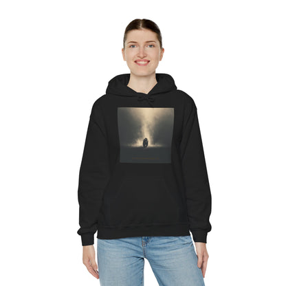 Front view of Model wearing Black hoodie with cinematic bear silhouette walking into golden light – The Lost Soul Co.