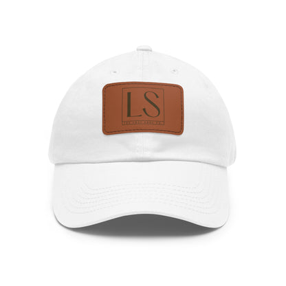 White lightweight dad hat with LS logo debossed on light brown faux leather patch – The Lost Soul Co.