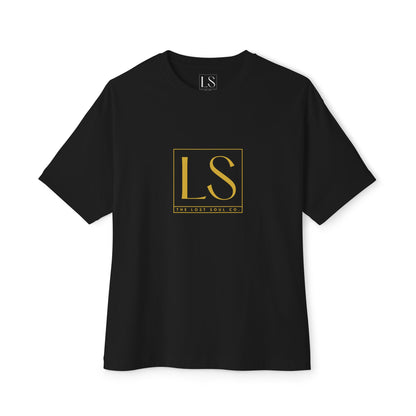 Classic Logo Boxy Tee by The Lost Soul Co. with centered square LS logo on oversized black t-shirt
