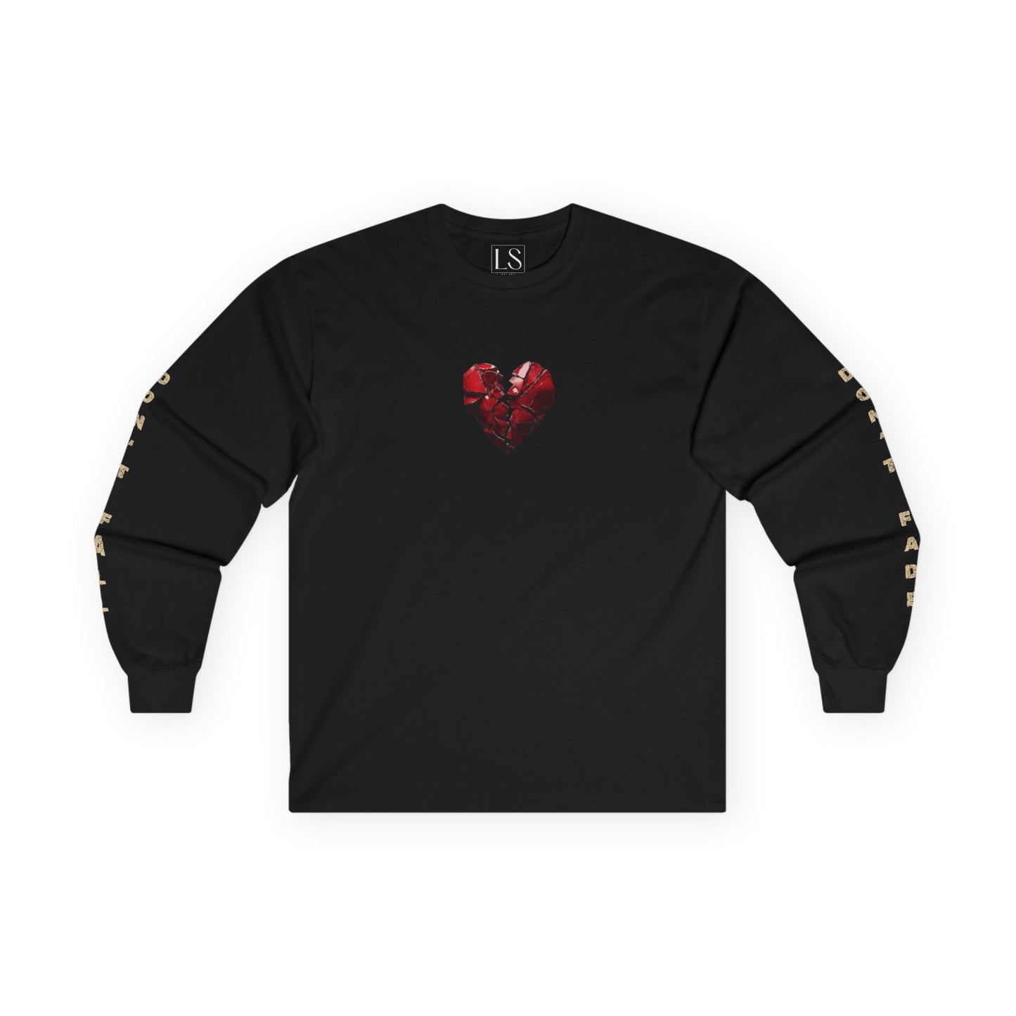 Inner Collapse long sleeve tee in black with cracked red heart on chest 