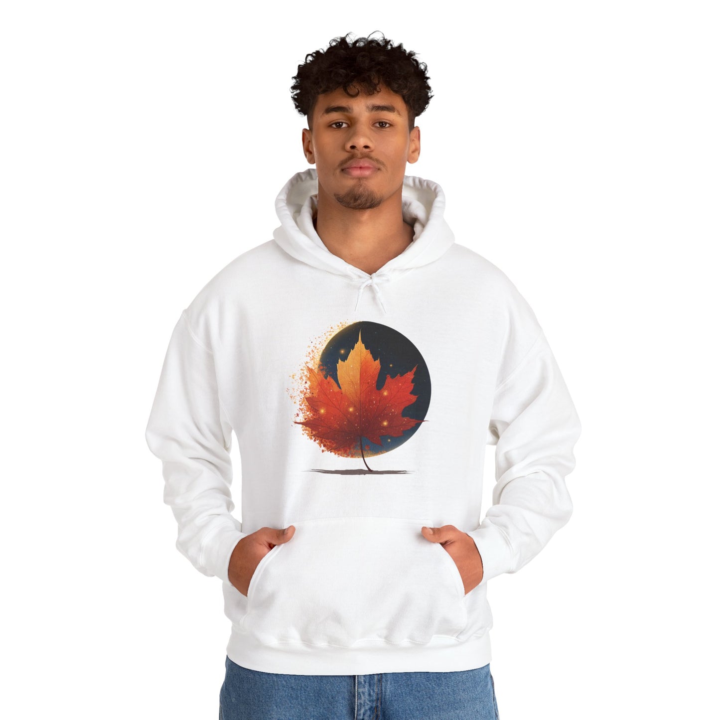 Model front wearing Cosmic Maple streetwear hoodie