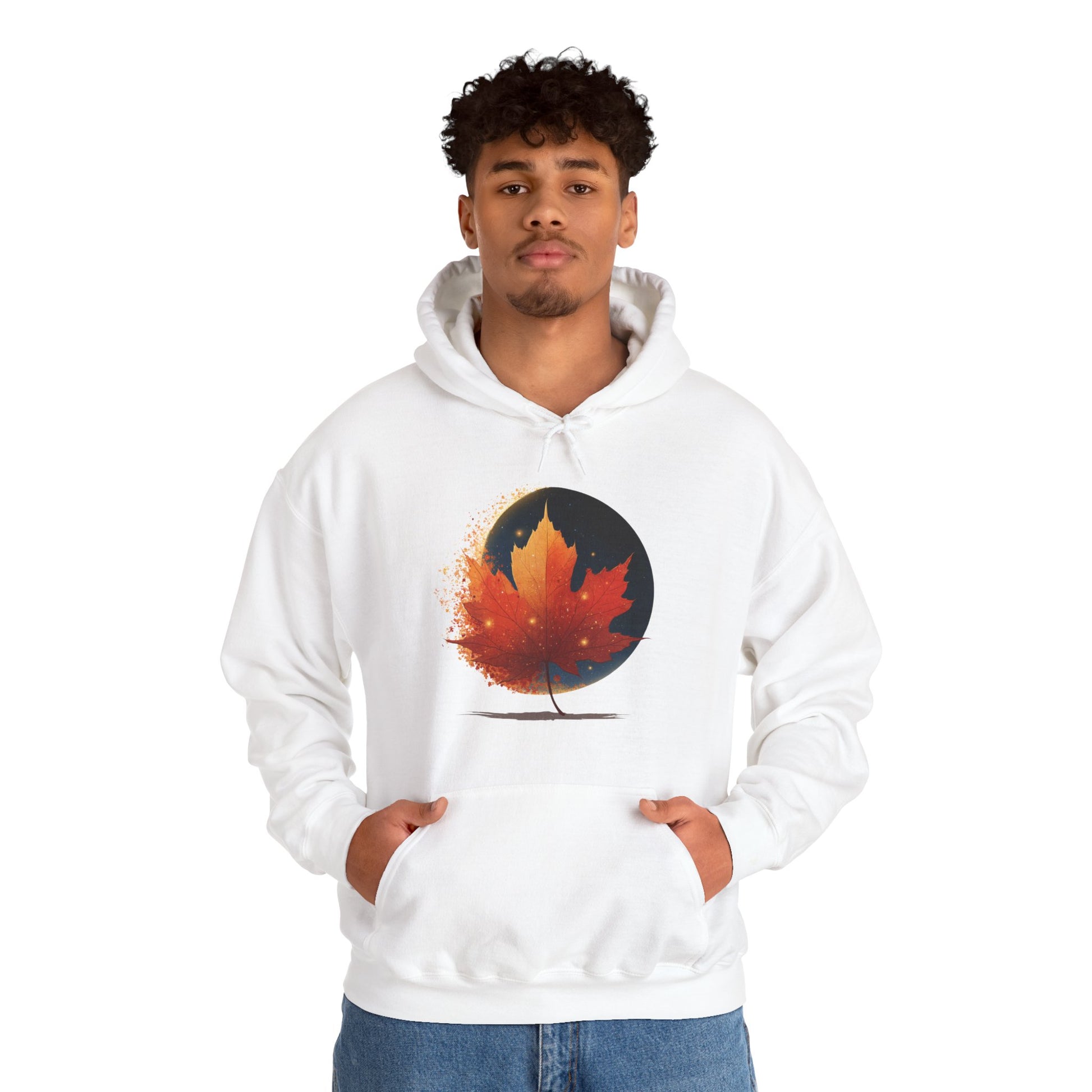 Model front wearing Cosmic Maple streetwear hoodie