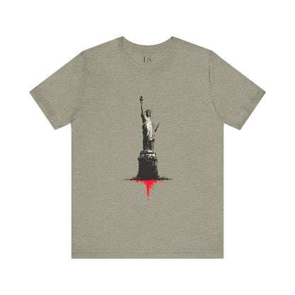Bled From Stone graphic tee featuring Statue of Liberty bleeding red from its base – The Lost Soul Co., USA Edition July 4th shirt