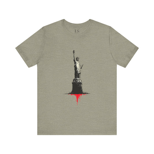 Bled From Stone graphic tee featuring Statue of Liberty bleeding red from its base – The Lost Soul Co., USA Edition July 4th shirt