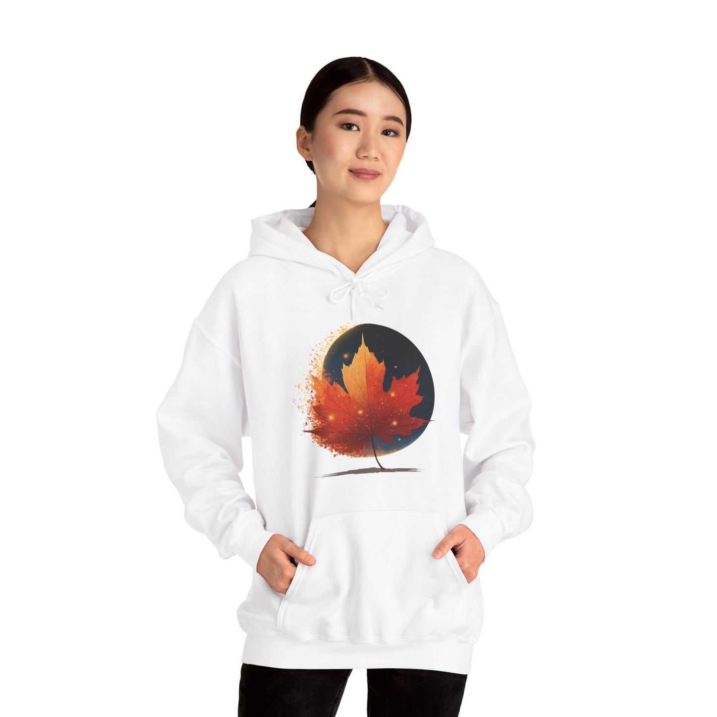 Model front wearing Cosmic Maple streetwear hoodie