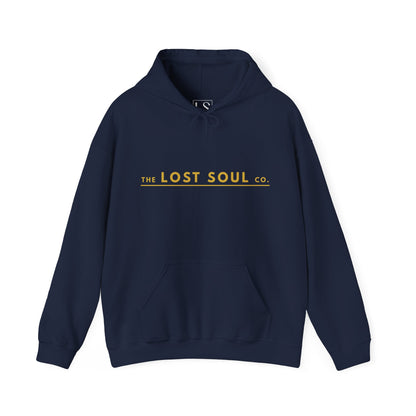 Navy unisex hoodie featuring the signature horizontal Lost Soul logo
