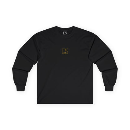 long sleeve streetwear tee with centered Lost Soul square logo on the front