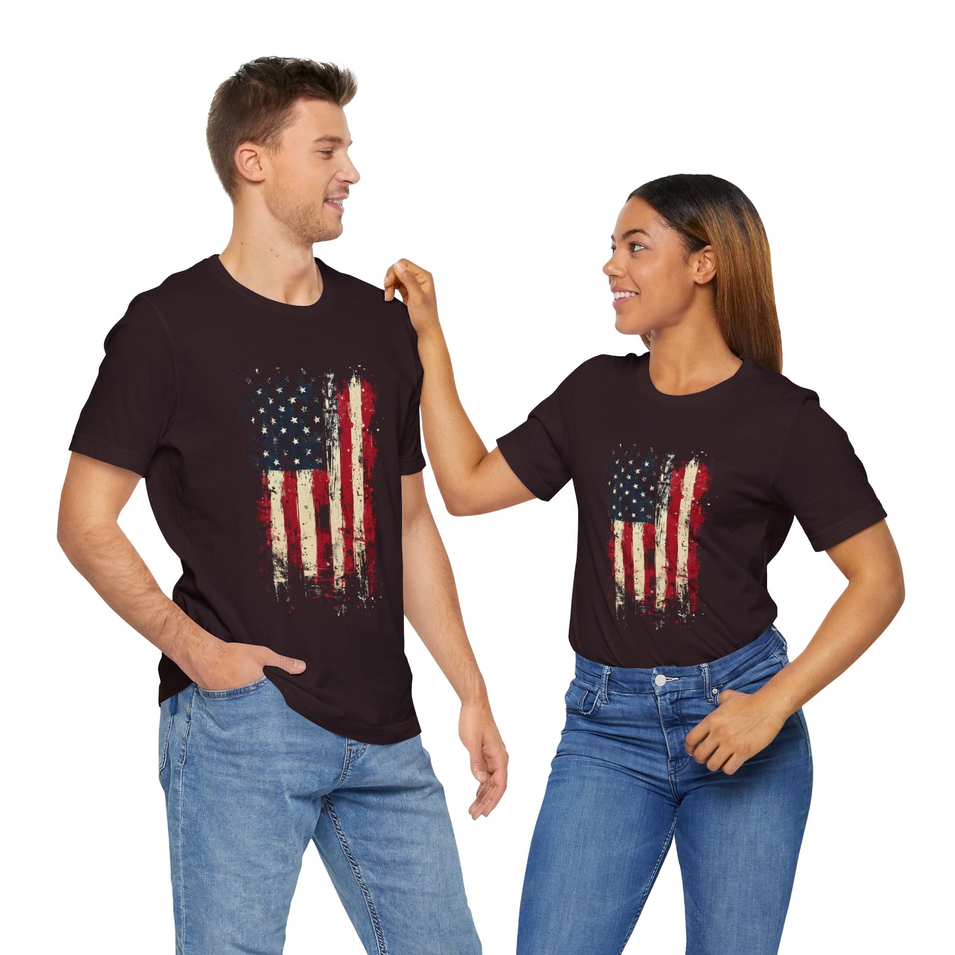USA Grunge Flag T-Shirt – Couple Group Shot