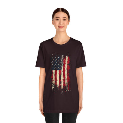 USA Grunge Flag T-Shirt – Female Model Standing