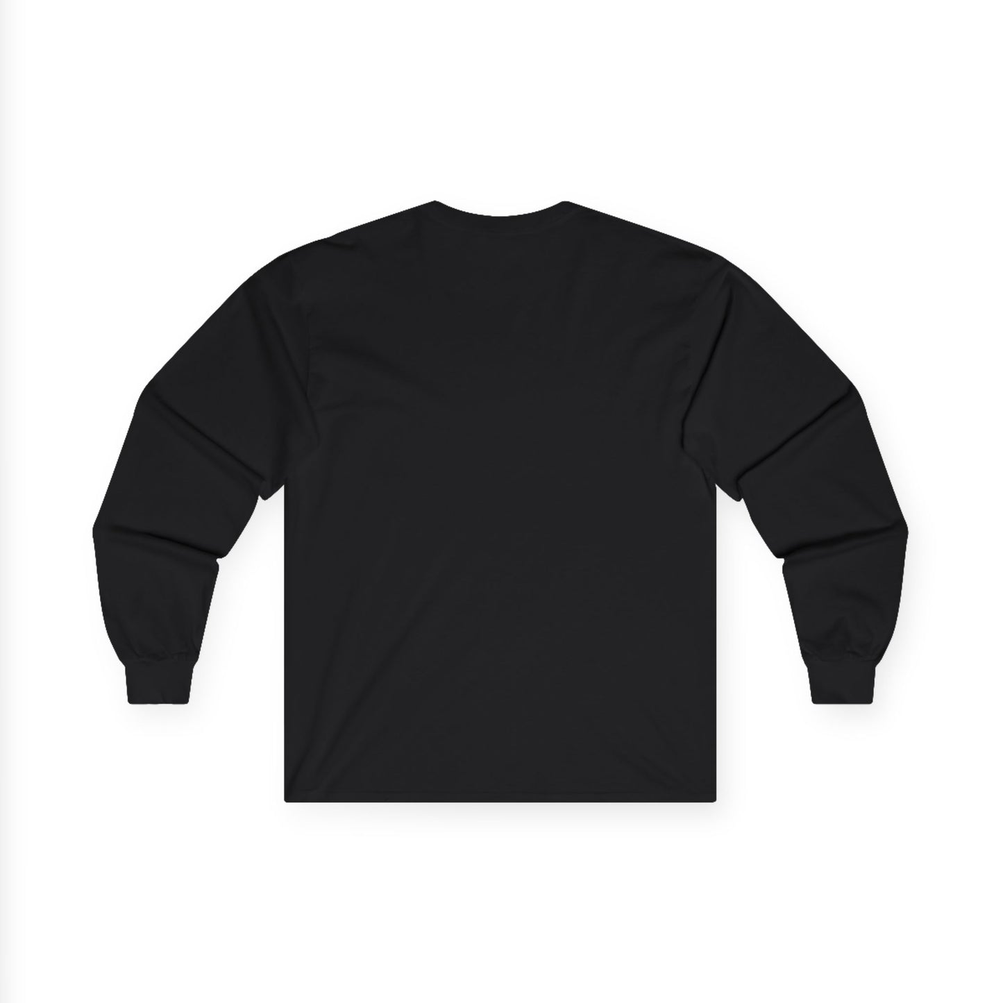 Back view of unseen long sleeve tee in solid black