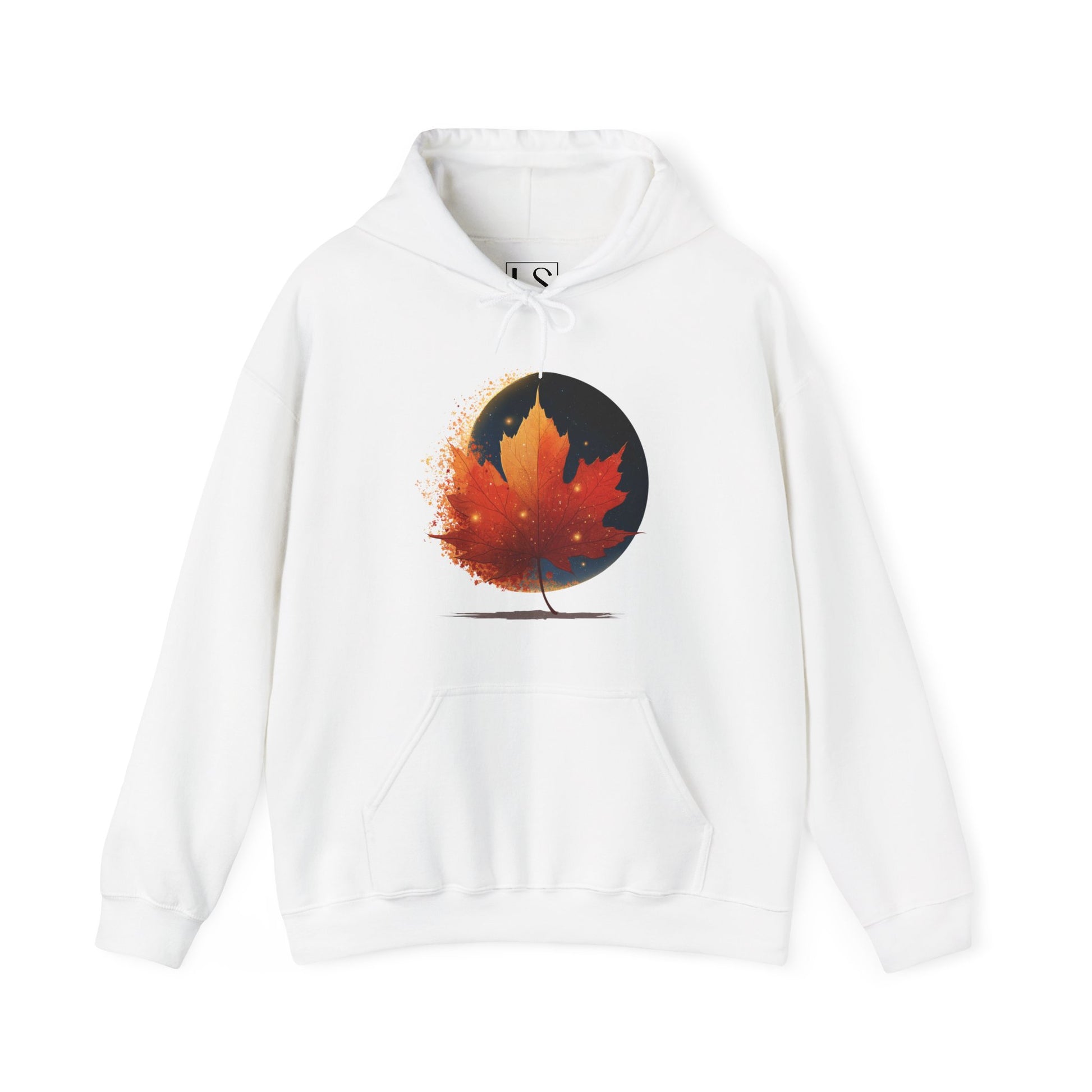 Cosmic Maple hoodie front view in white — The Lost Soul Co.