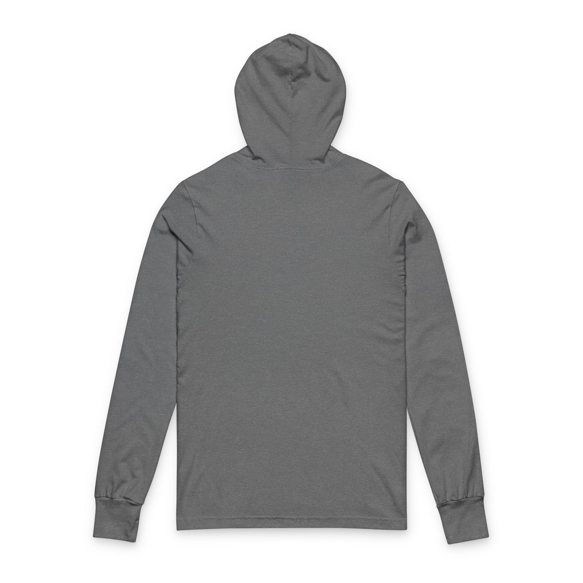 Back view of Grey Triblend long sleeve hoodie – clean with no graphic – The Lost Soul Co.