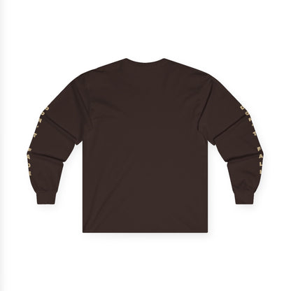 Inner Collapse long sleeve tee in dark chocolate with clean back view, showing fit