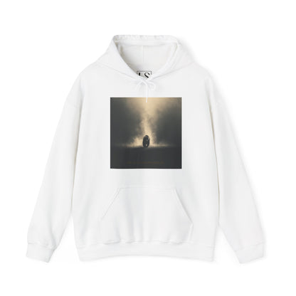 White hoodie with lone bear emerging from fog into golden light – The Lost Soul Co.
