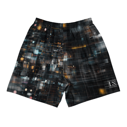 Unisex athletic long shorts with abstract tech grid design white LS logo on back — The Lost Soul Co.”
