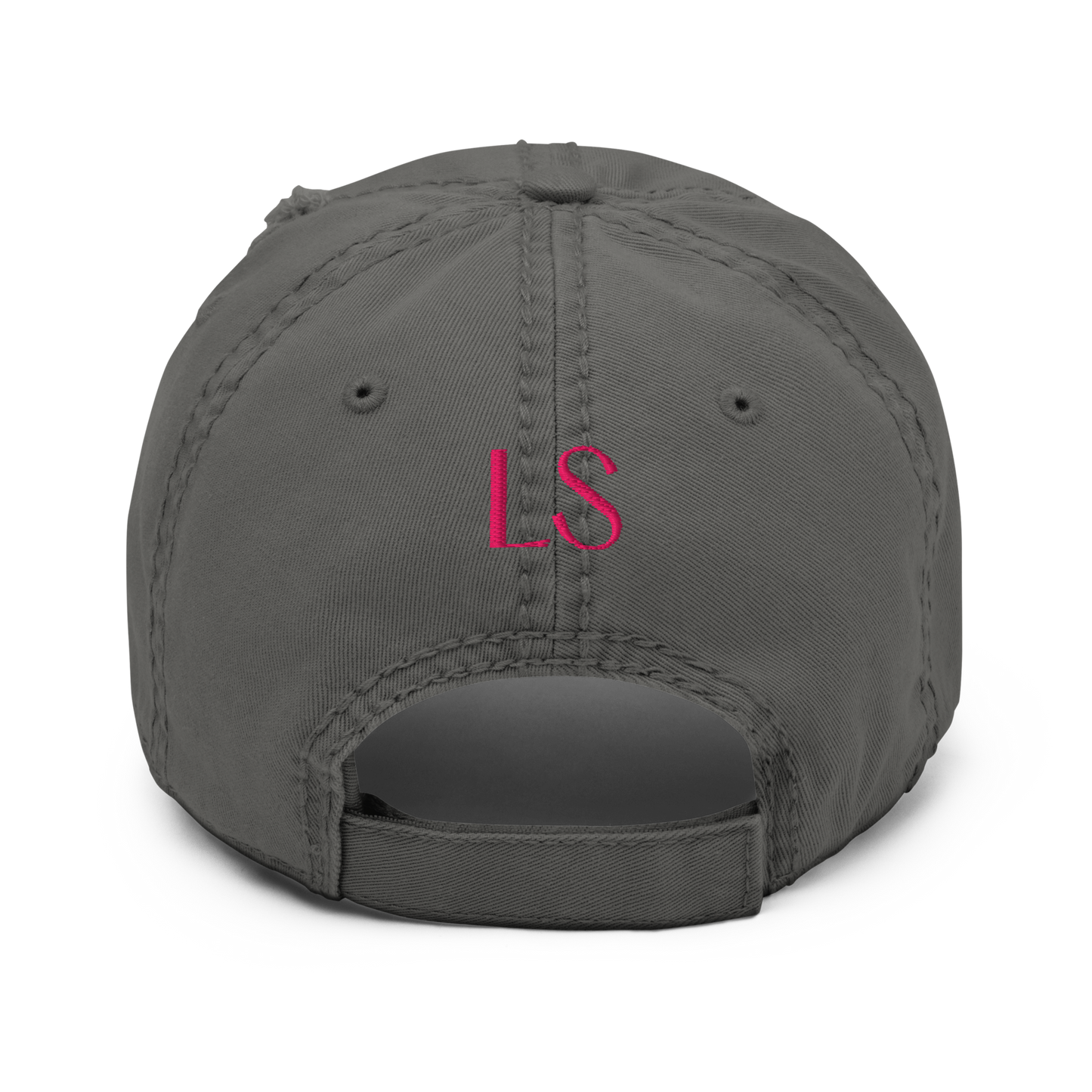 Charcoal grey distressed dad hat featuring LS initials on the back - The Lost Soul Co.
