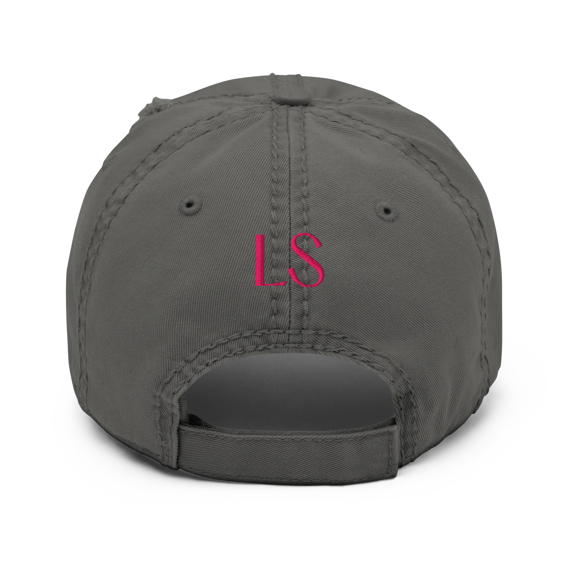 Charcoal grey distressed dad hat featuring LS initials on the back - The Lost Soul Co.
