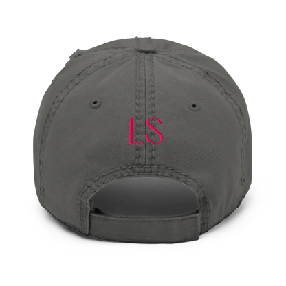 Charcoal grey distressed dad hat featuring LS initials on the back - The Lost Soul Co.
