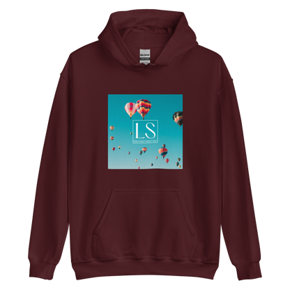 Maroon hoodie with hot-air balloon graphic - The Lost Soul Co.