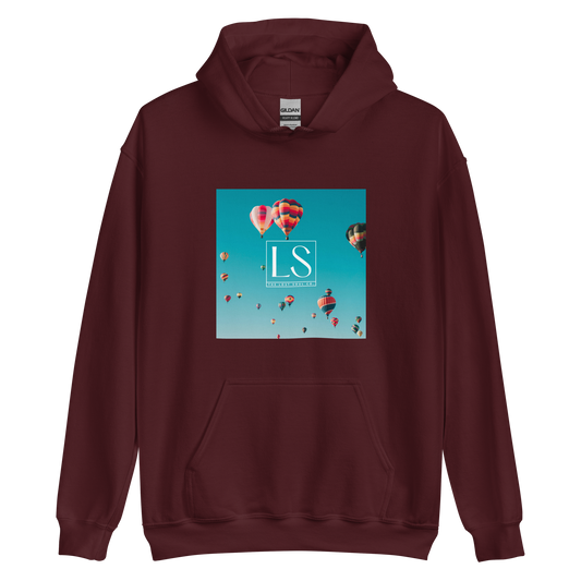 Maroon hoodie with hot-air balloon graphic - The Lost Soul Co.