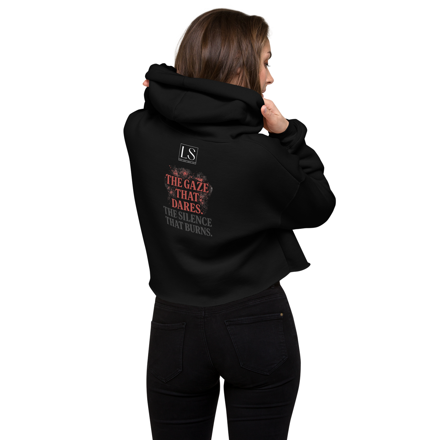 The Gaze That Dares — Women’s Cropped Hoodie | LS-CRH01