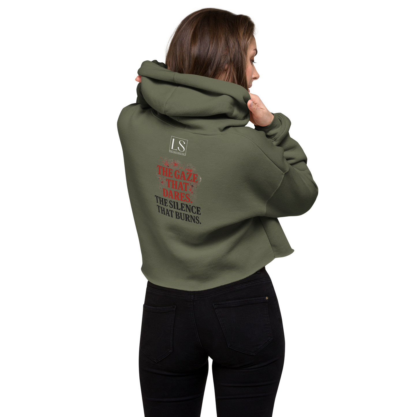 The Gaze That Dares — Women’s Cropped Hoodie | LS-CRH01
