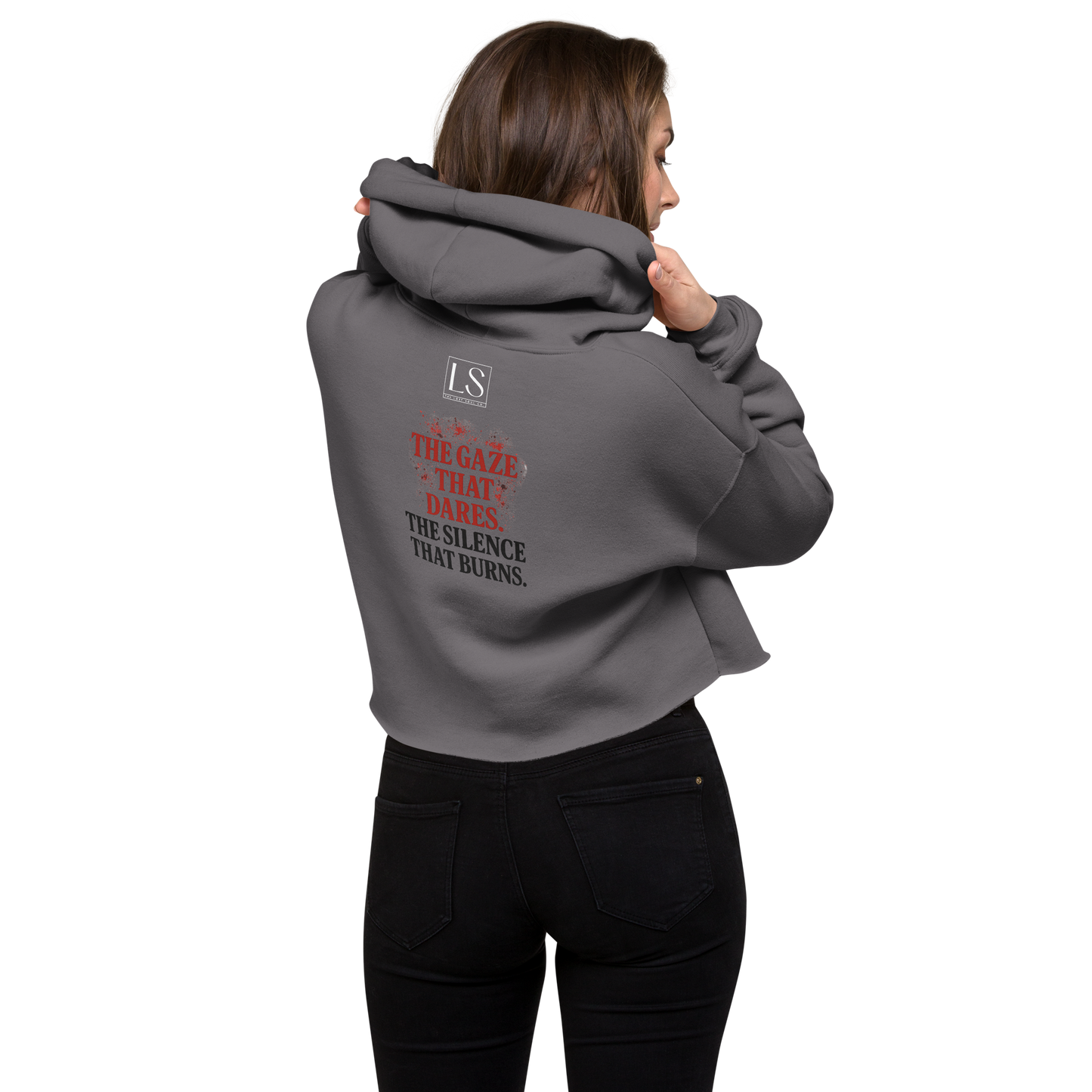 The Gaze That Dares — Women’s Cropped Hoodie | LS-CRH01